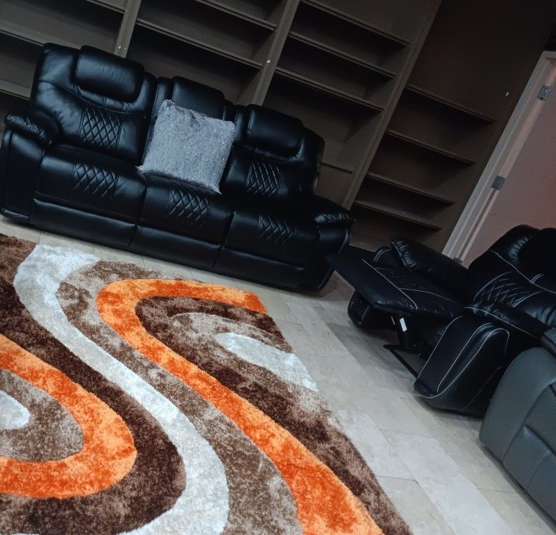 *Weekend Special!!!*---Stellar Santiago Black Leather Reclining Living Room Sets---Delivery And Financing Available😉