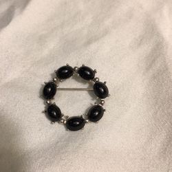 Block Cabochon Circle Brooch