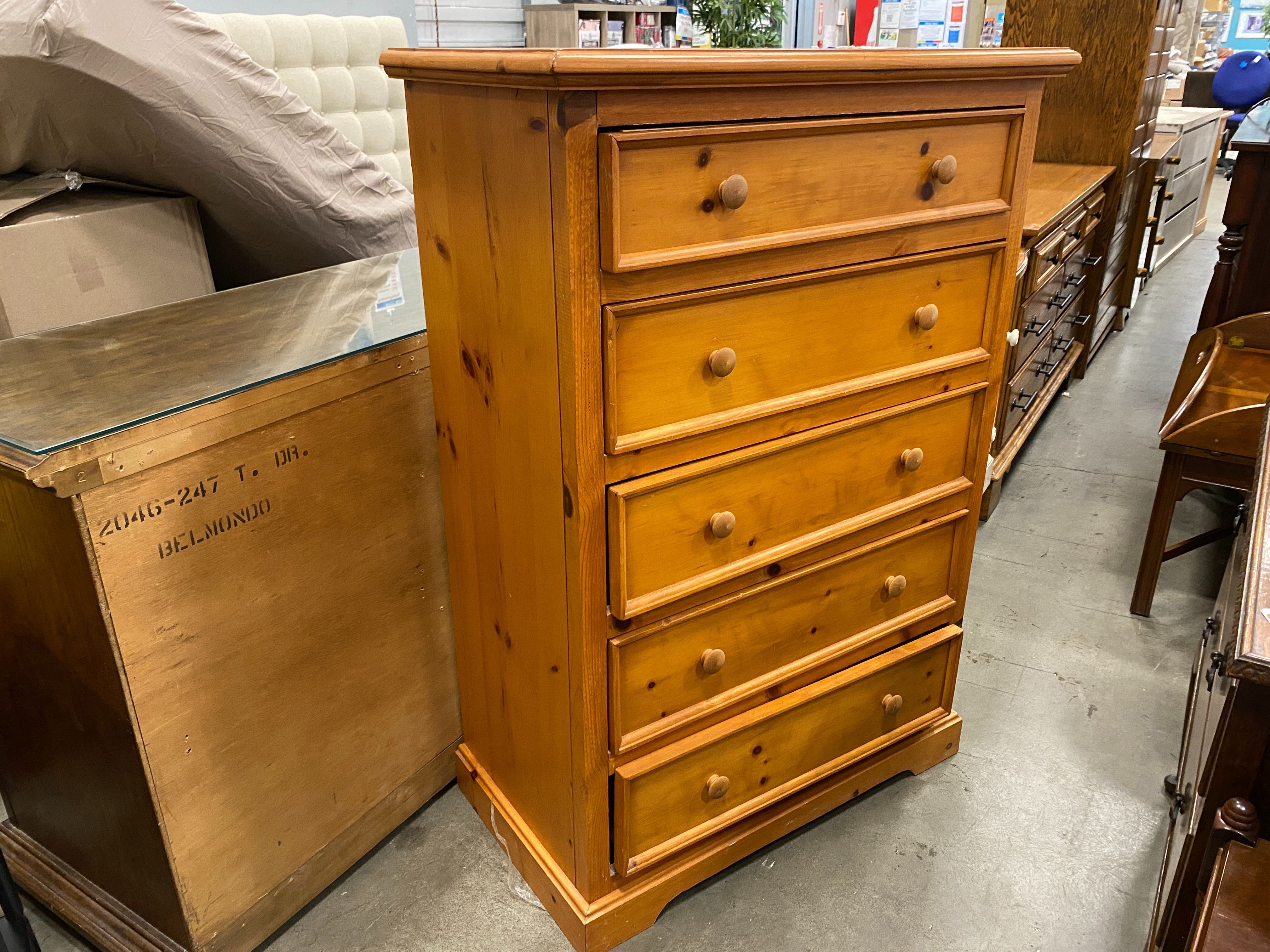 Tall Simple Pine Look 5 Drawer Dresser
