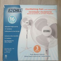 Pickup From Mount Juliet 37122..New EZ-CHILL 16” Oscillating Pedestal Fan, 3-speed Options, 90-Degree Oscillating Head, Adjustable Height and Tilt, 