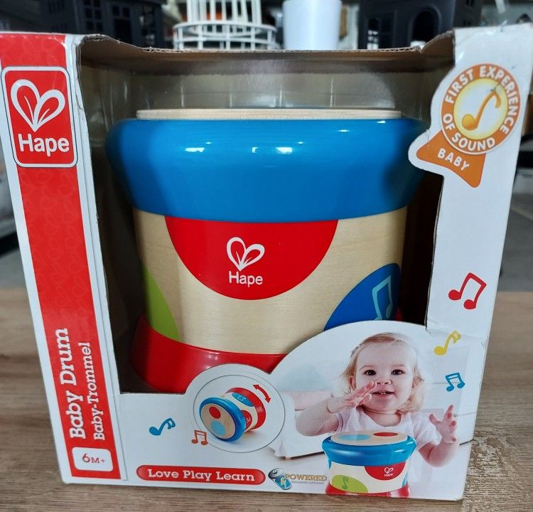 Hape: Baby Drum - Red & Blue - Lights & Sounds Wooden Musical Toy, Beat As A Drum Or Roll Around & Play, Sensory Instrument, Baby & Toddlers Ages 6mo+