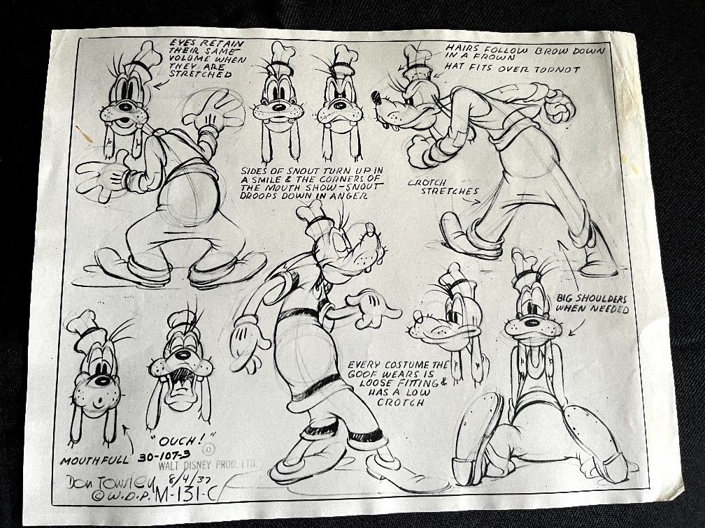 1930s/1940s Goofy Photostat Model Sheet – Authenticated with COA