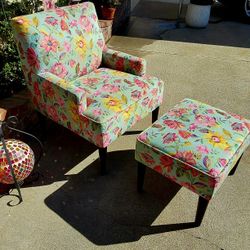 Beautiful Floral Accent Chair With Matching Ottoman From Pier 1 Imports. Originally Paid $498.00.