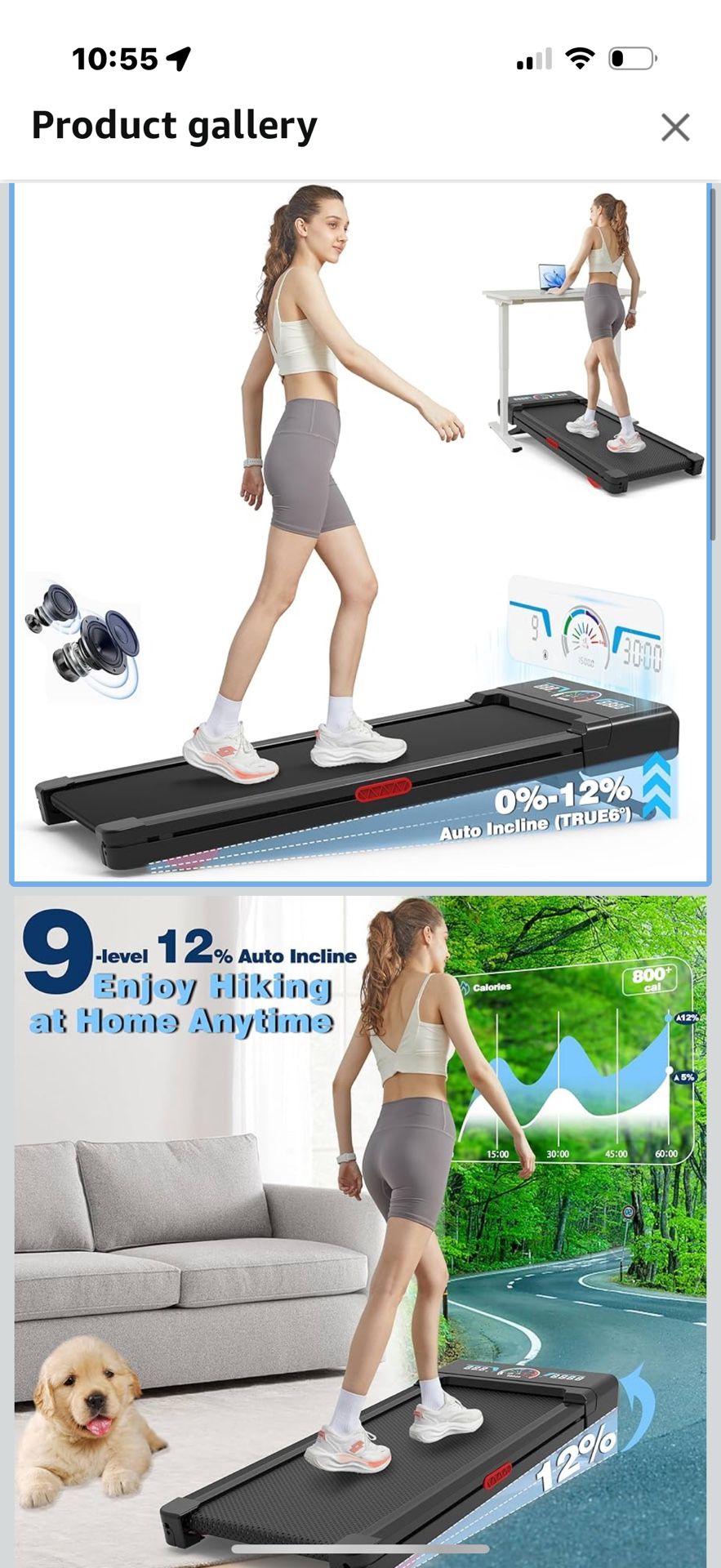 Walking Pad Treadmill with 12% 9-Level Auto Incline, 450 lbs Capacity RGB LED Screen, Bluetooth Speaker Under Desk Treadmill, Compact Treadmills for H