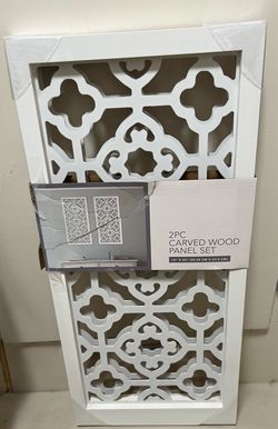 2PC Carved Wood Panel Set 12x25