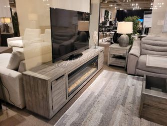 Grey TV Stand with Electric Fireplace