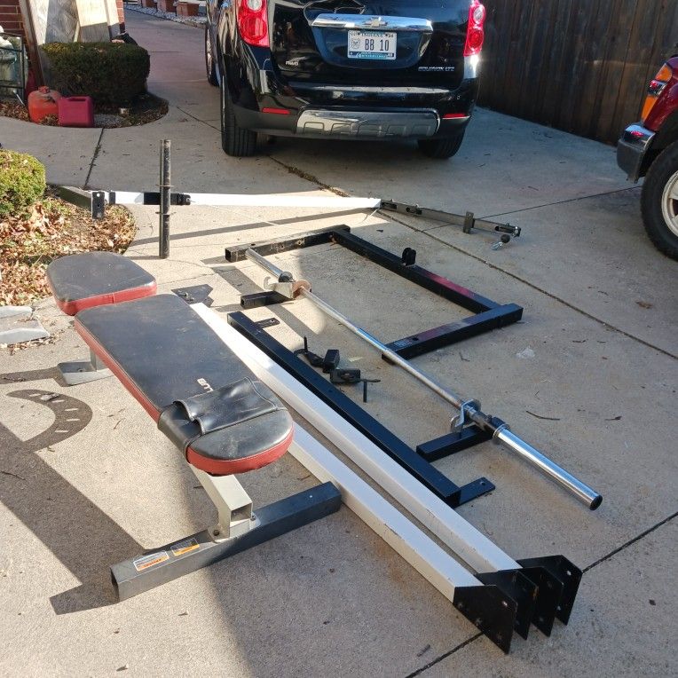 Weight lifting bench ,rack and pulley