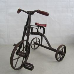 Vintage Retro Steel & Wood Functional Mini Tricycle 11 1/2" Length



