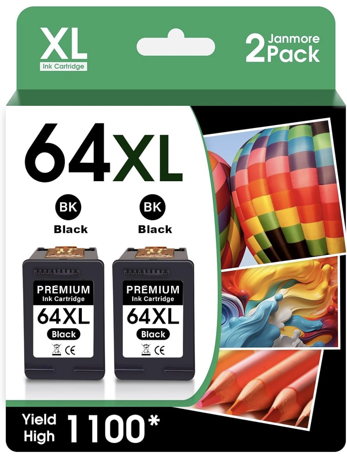 64 XL 64XL Black Ink Cartridge Combo Pack Compatible for HP 64XL Ink hp Ink 64 hp64 Compatible for HP 7855, 7858, Envy Photo 7 7 7155