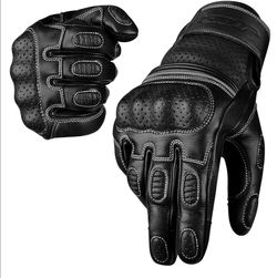 Motocycle gloves, leather, perforated for skin to breath, brand new, still w tags, black