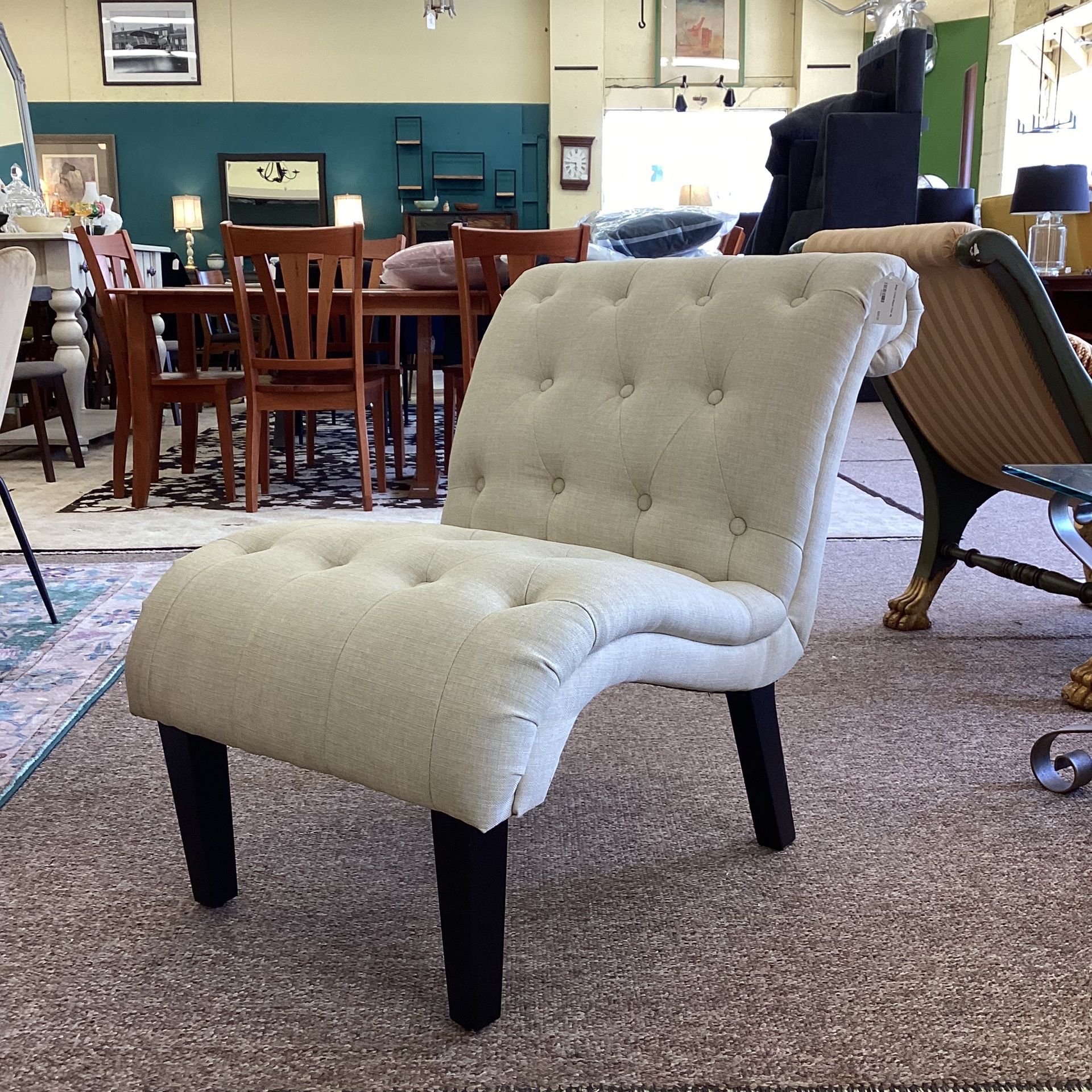 Beige Tufted Slipper Chair