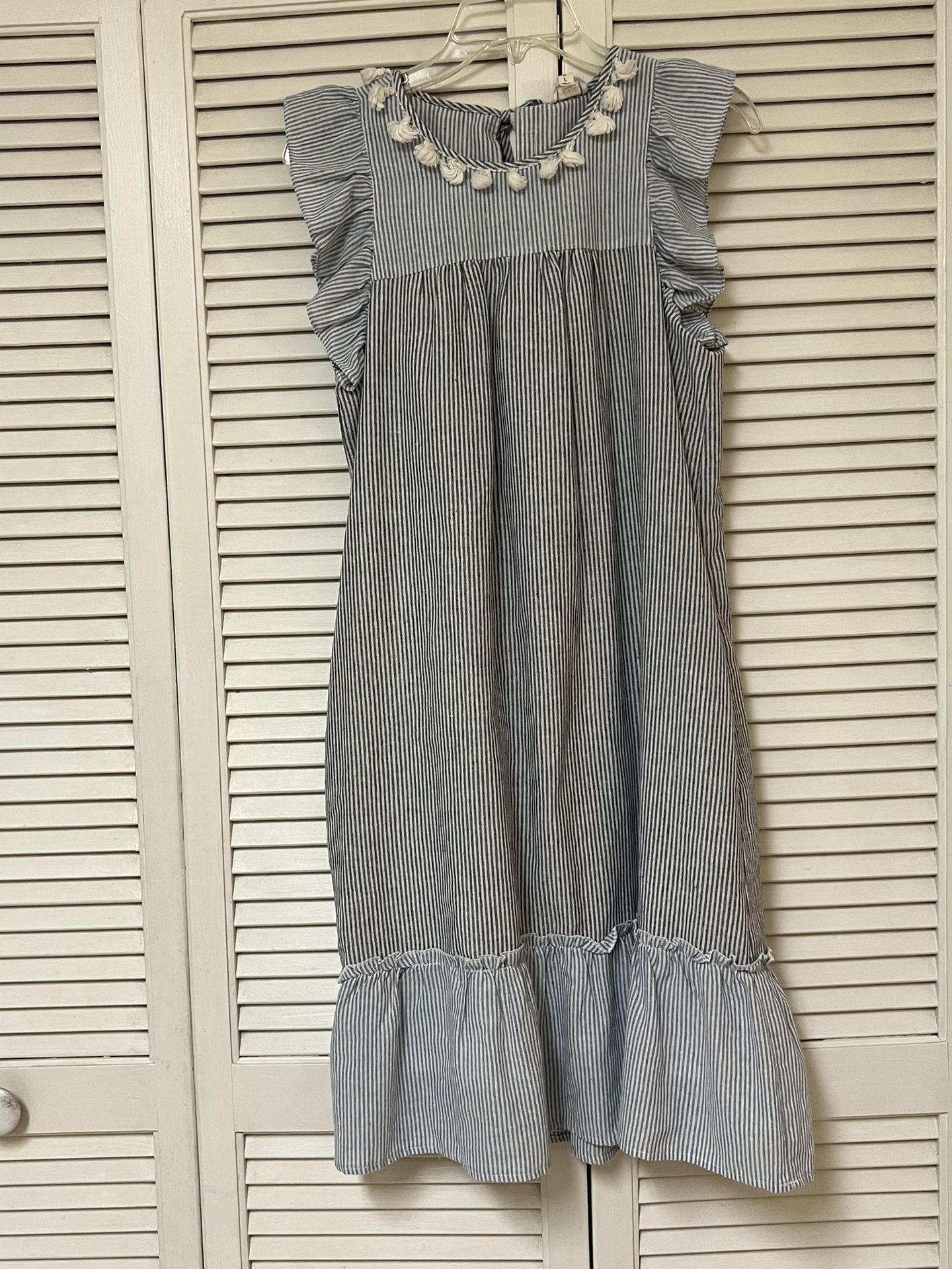 Mo:Vint Anthropologie Striped Midi Dress with Tassels- Size Small - EUC