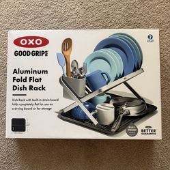 OXO Aluminum Fold Flat Dish Rack, BNIB