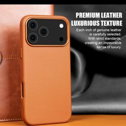 Rumwot for iPhone 17 Pro Max Leather Case Compatible with Magsafe, Top Grain Leather, Professional Slim Fit Shockproof, Metal Buttons & Camera Bump Fr