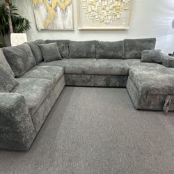 NEW💥Dark Grey Sectional Sofa Bed w/ Storage and USB Charging Ports💥Order Now
