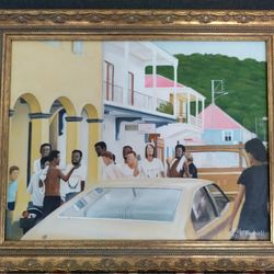 Caribbean Art "Toyota" Soccer Players St. Barts Signed By Artist