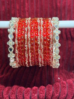 Red and Gold Embellished Bangle Set