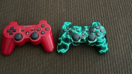 Sony PS3 DualShock 3 Red Controller OEM & Third Party Green Lightning Bundle