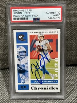 Justin Herbert Signed Rookie Chronicals PSA Slab Card