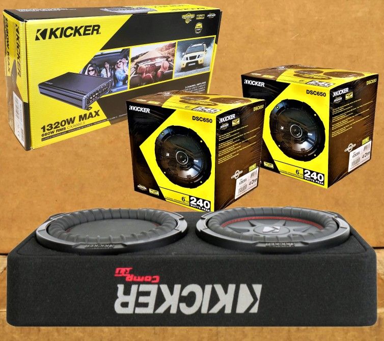 Kicker CX 5-Channel Amplifier DS 6 1/2" 2-Way Coaxial Speaker System 12" CompRT Shallow Subwoofer 1480 Wwtts Package 🚨 No Credit Needed 🚨 Payments 