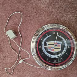 Cadillac Wall Clock With Red Neon