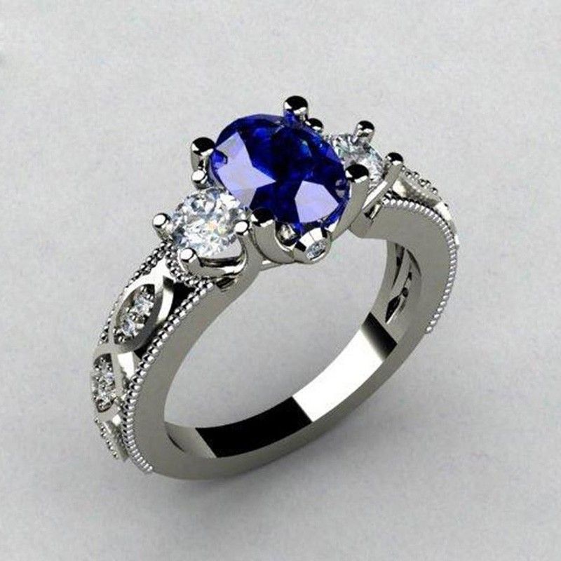 "Noble Anillo Oval Royal Blue Gemstone Dainty Silver Ring for Women, VIP405
  
