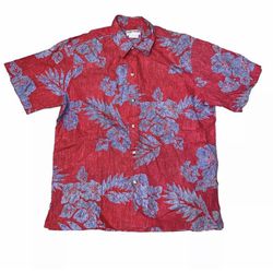 Cooke Street Hawaiian Shirt Men Large Pink Blue USA Button Up Pocket Floral