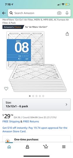 Filters 6 pack 12x12x1