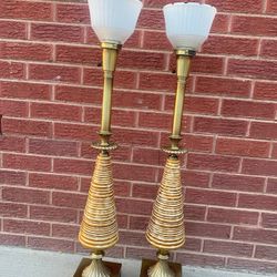 Rare Vintage 2 Matching REMBRANDT Brass and glass lamps  37” inches tall