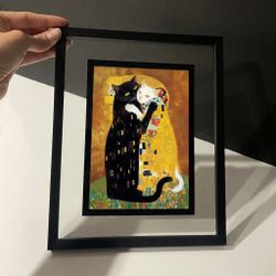 Gustav Klimt Inspired Cat Art Print – Black Framed Print