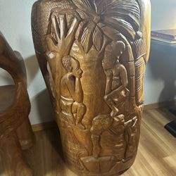 African Hand Carved Solid Wood Chairs 