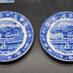Palissy Pottery, Staffordshire England, Lady Place Hurley Berks,Thames River, Saucer Pair
