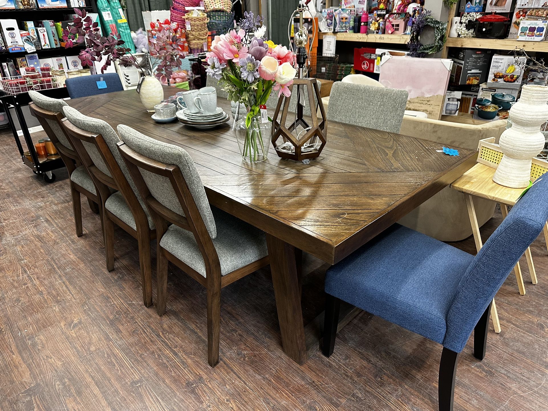 Dining Table With 6 Chairs $1669 Blue Chairs $89 Each New