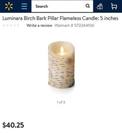 NEW WITHOUT TAGS Luminara Birch Bark Pillar Flameless Candle with timer