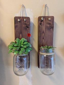 Rustic Mason Jar Wall Planters – Set of 2