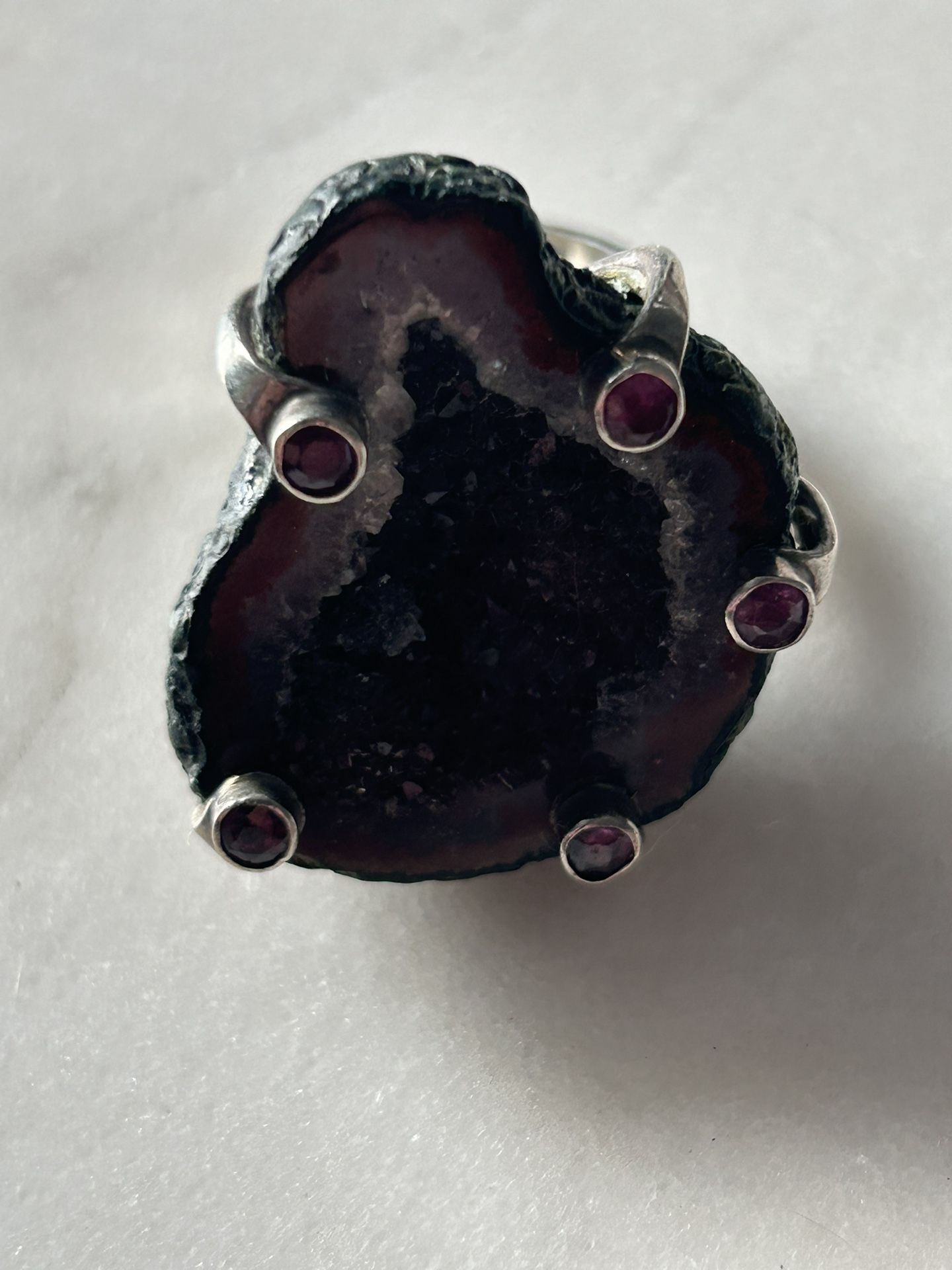 Vintage Geo Stone Ring With Garnets