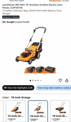 LawnMaster 48V MAX 19" Cordless Electric Lawn Mower