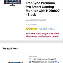 43” Monitor and Entertainment Center 