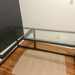 L Shaped Office Desk-Glass Tops With Metal Frame-Great Condition-Price Is Flexible