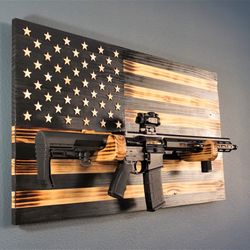 Wooden Rustic American Flag with Gun Rack Handmade 36” x 19.5” Made in the US FREE LOCAL DELIVERY IN ORLANDO AREA