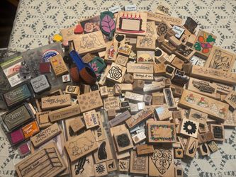 Large Lot of Rubber Stamps & Ink Pads – Most Brand New