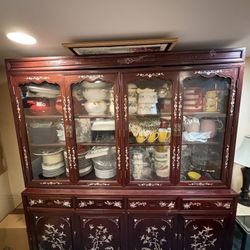 Oriental Asian Style Wood China Cabinet 2 Piece