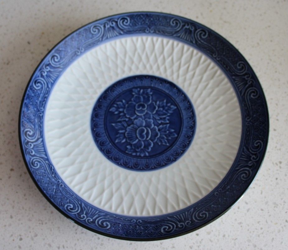 Toyo Signed Set of 6 Japanese Blue & White Peony Plate VTG 11”