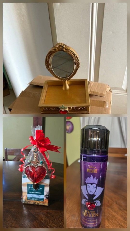 Bath And Body Works Disney Villains Evil Queen Heart Light Up Mirror, perfume, And Wallflower With 2 Refills
