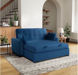 Blue Velvet Pull-Out Sleeper Loveseat