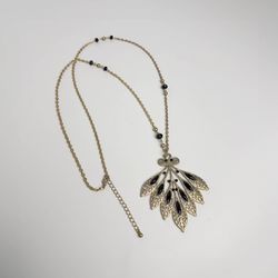 Black & Silver Art Nouveau inspired Feathered Costume Jewelry Necklace