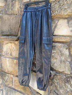 L Pull On Drawstring Womens Black Faux Leather Cargo Fashion Jogger Pants