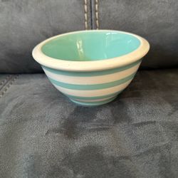 New Without Tags Small Terramoto Ceramic Light Blue White Striped Bowl Dish Decoration