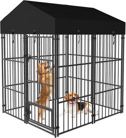 47.2”x 50”Large Outdoor Dog Kennel Crate: Heavy Duty Pet House Cages, Wire Outside Walk In Chicken Run Cage Coop with UV-Resistant Waterproof Canopy R