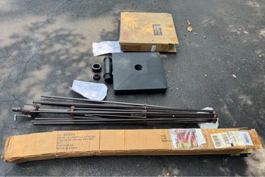 NEW - Brown 9’ Umbrella Frame and Black Plastic Base
